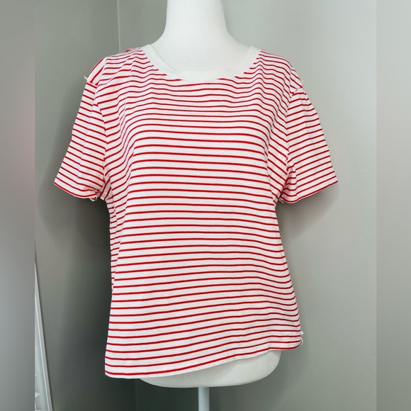 Free People We The Free Everyday Red Cream Boxy Cotton Tee Shirt - Picture 5 of 9